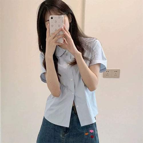 Blue Short Sleeve Shirt Women