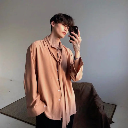 Chiffon Bow Tie Long Sleeve White Shirt Men
