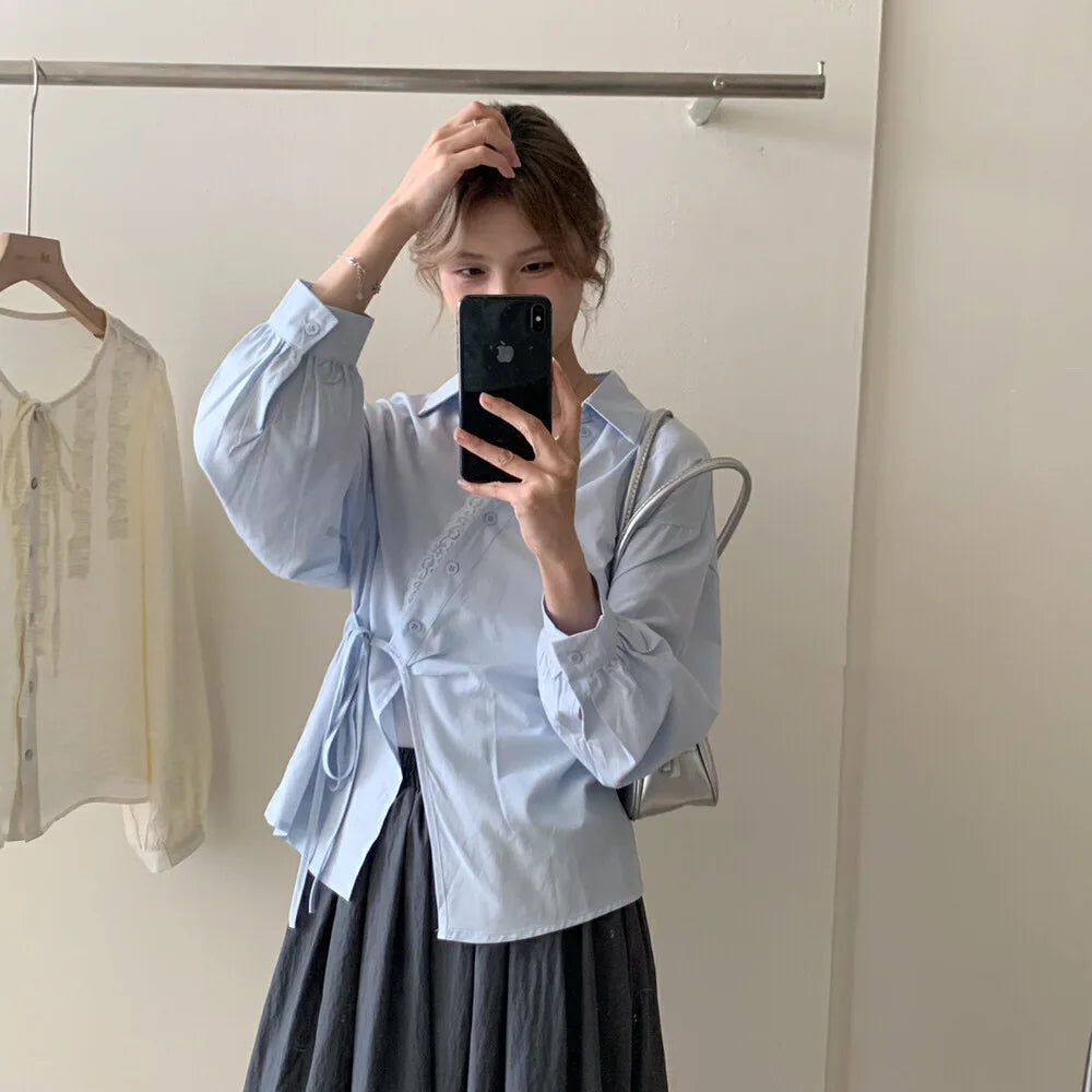 French Lace Side Strap Women's Shirt