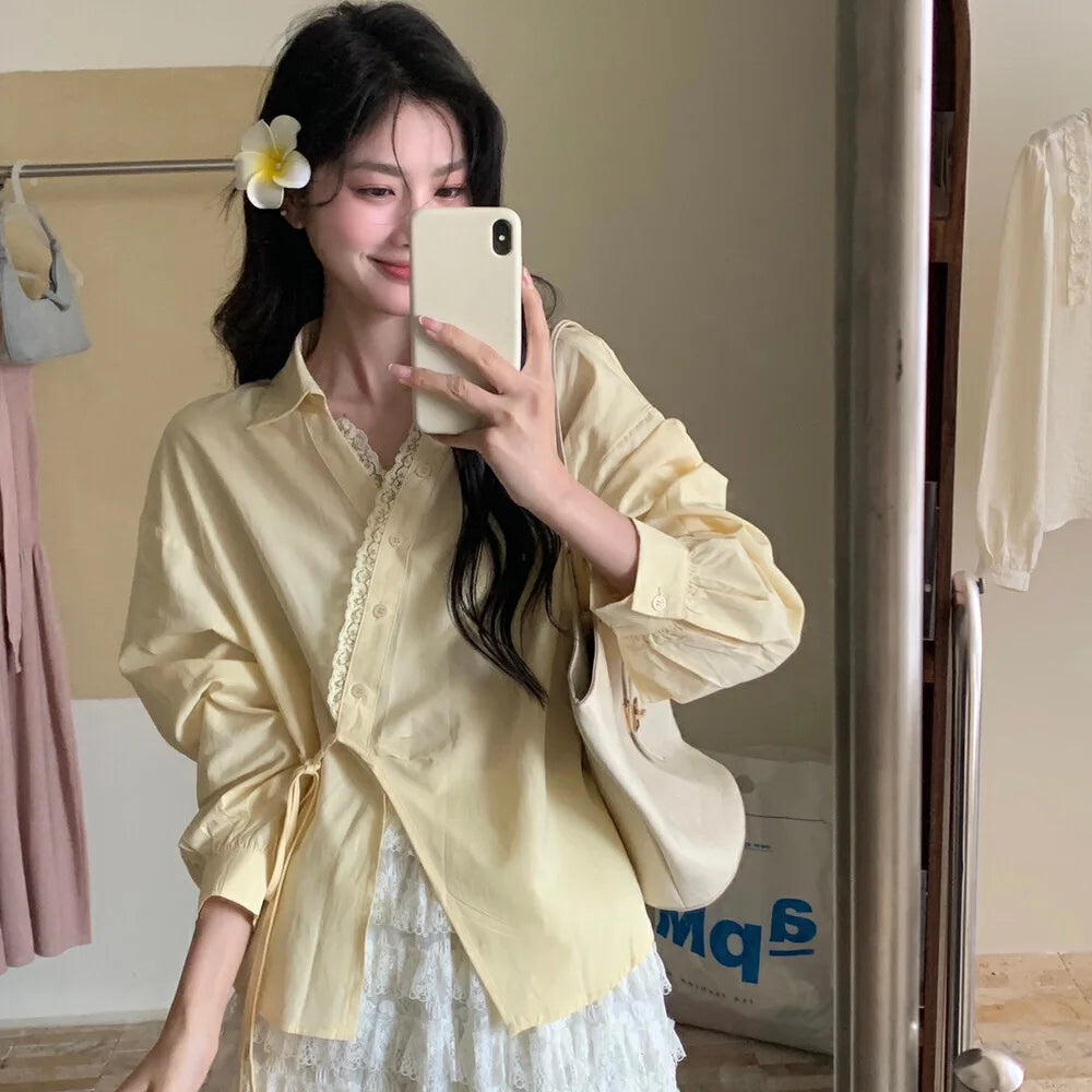 French Lace Side Strap Women's Shirt