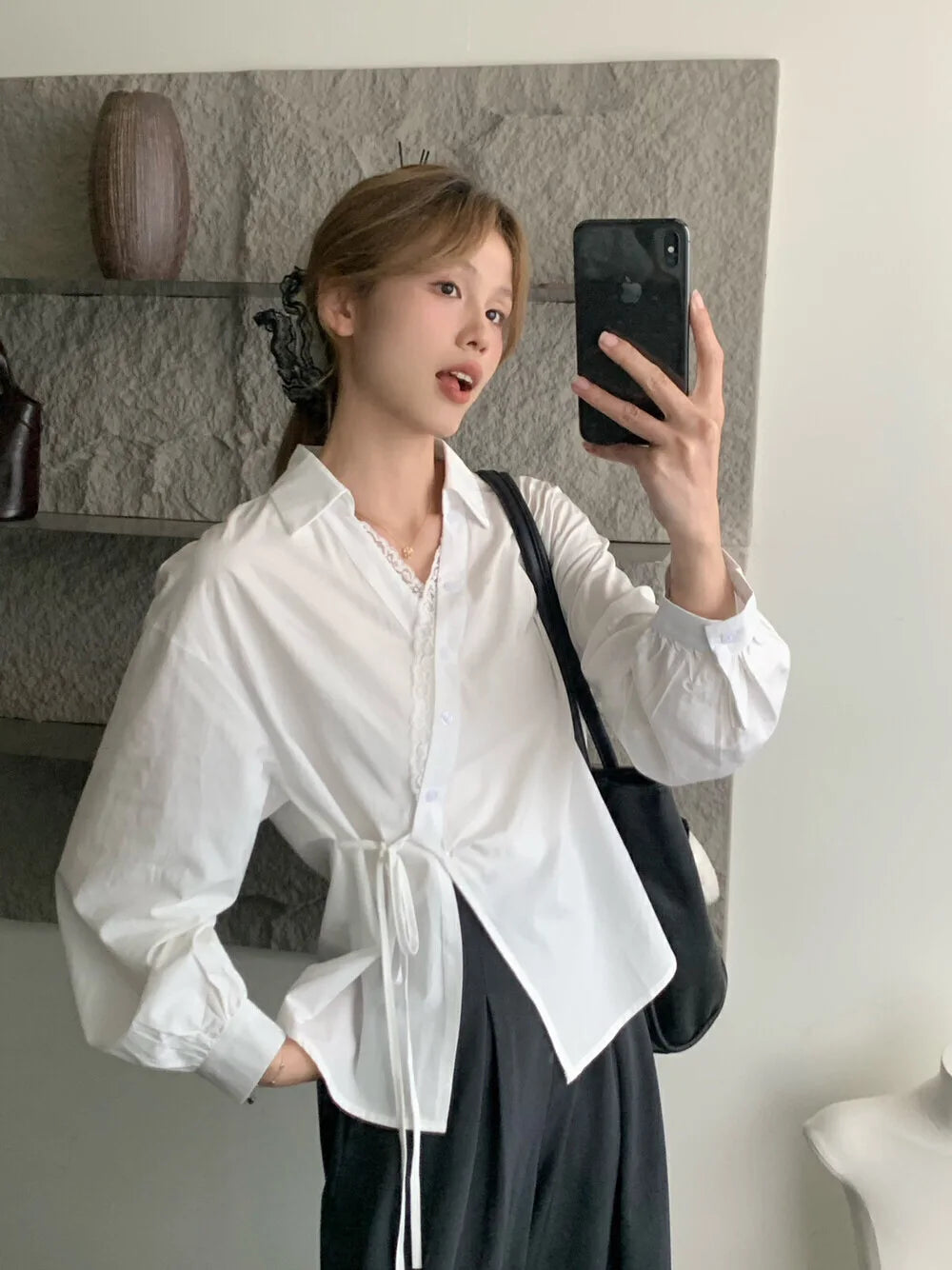 French Lace Side Strap Women's Shirt